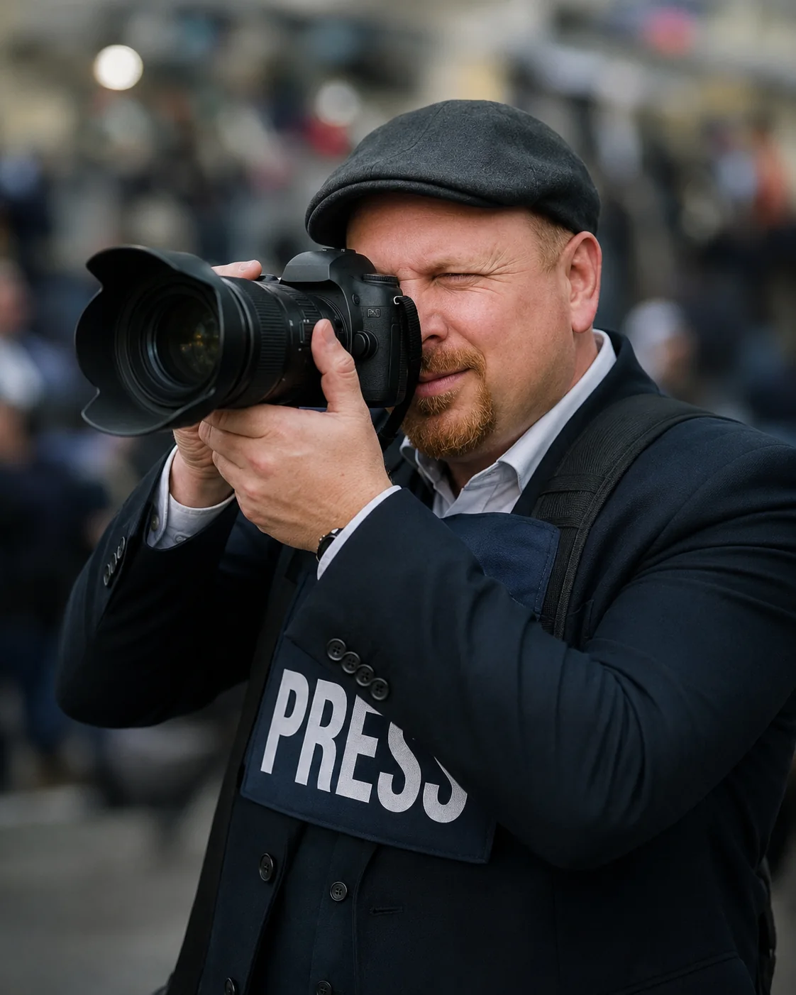 Markus Mitzschke als Pressefotograf in einer Menschenmenge