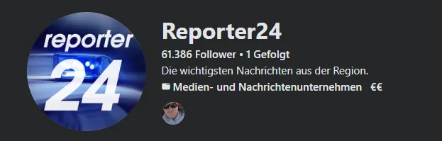 Reporter24 Facebook Profil mit mehr als 61.000 Followern